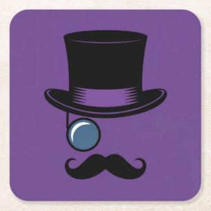 Paarse Pet Monocle Snor Onderzetter Set