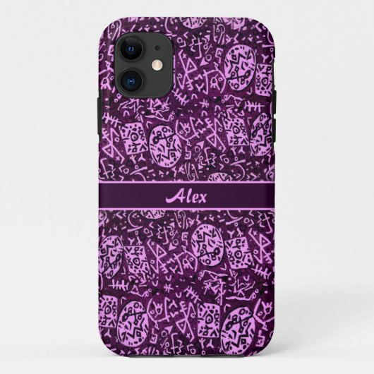 Paarse petroglyphs (aanpasbaar) Case-Mate iPhone case (Achterkant)