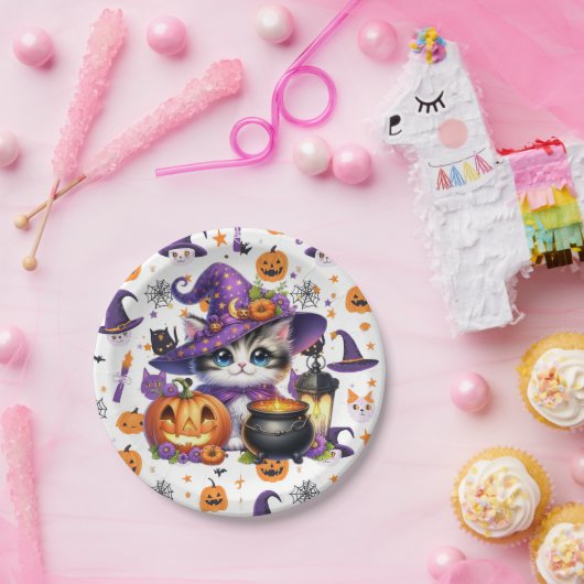 Paarse Petten kat voor Halloween Papieren Bordje (Feest)