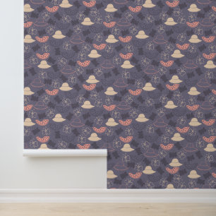 Paarse Petten vlinder watermeloenpatroon Behang