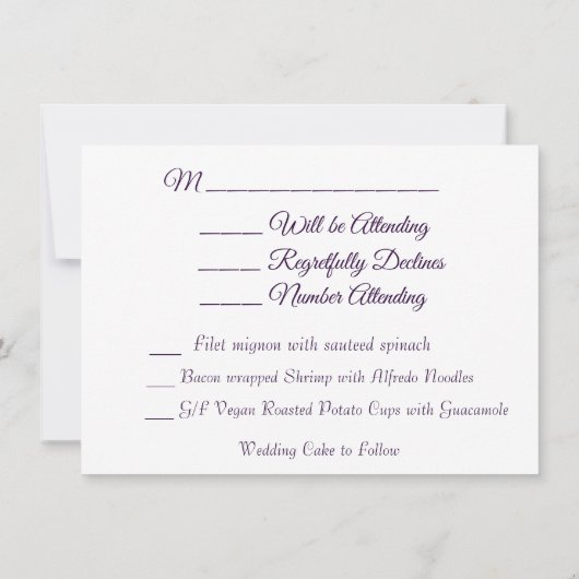 Paarse Petunia Bloemen Bruiloft RSVP & Menu Kaart (Achterkant)