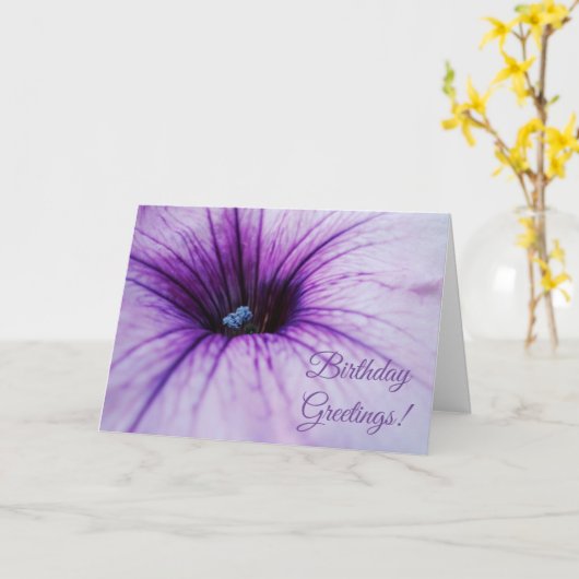 Paarse Petunia Flower Birthday Greetings Kaart (Gele Bloem)