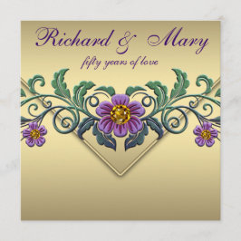 Paarse Petunia Goud 50ste Huwelijksjubileum Kaart