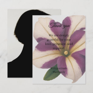 Paarse petunia rouwkaart bedankkaart met foto kaart