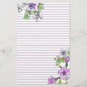 Paarse Petunia Waterverf Bloemen Lila gevoerd Briefpapier (Voorkant)