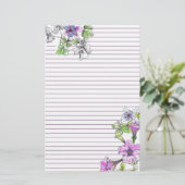 Paarse Petunia Waterverf Bloemen Lila gevoerd Briefpapier (Staand voorkant)