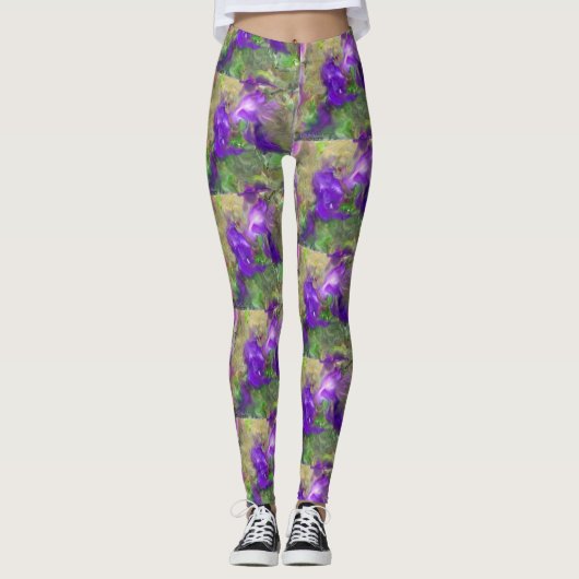 Paarse Petunias Abstract Leggings (Voorkant)