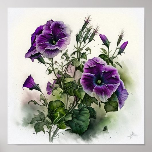 Paarse Petunia's Bloem Kunstprint Poster (Voorkant)
