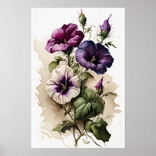 Paarse Petunia's Bloem Kunstprint Poster (Voorkant)