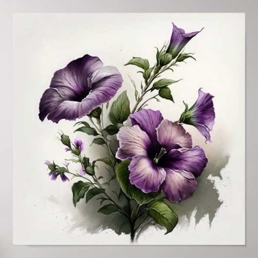 Paarse Petunias Bloemen Art Print Poster (Voorkant)