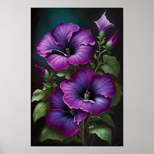 Paarse Petunias Bloemen Art Print Poster (Voorkant)