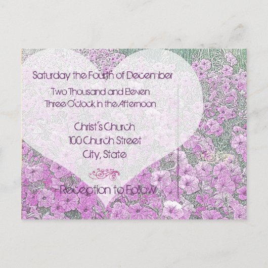 Paarse Petunias bruiloft uitnodigingen (Achterkant)