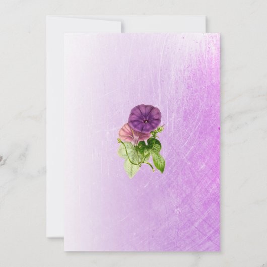 Paarse petunia's en gouden bruiloft uitnodigingen (Achterkant)