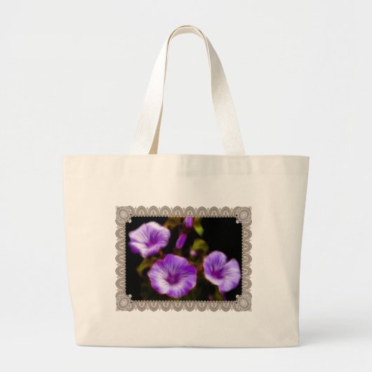Paarse petunia's in het Lijst Lace Grote Tote Bag (Voorkant)