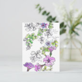 Paarse Petunias Pen en Ink Flower Sketch Briefkaart (Staand voorkant)