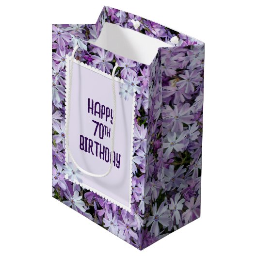 Paarse Phlox Voor 70e Verjaardag Medium Cadeauzakje (Voorkant Gekanteld)