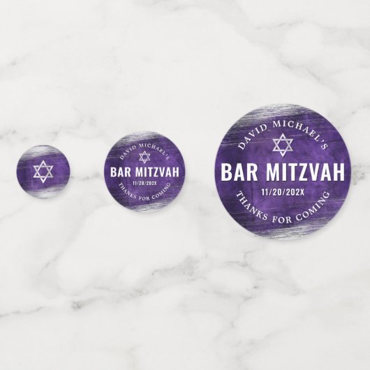 Paarse Photo Bar Mitzvah Silver Foil Waterverf Confetti (Achterkanten)