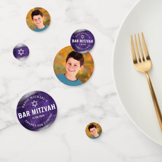 Paarse Photo Bar Mitzvah Silver Foil Waterverf Confetti (Groep)