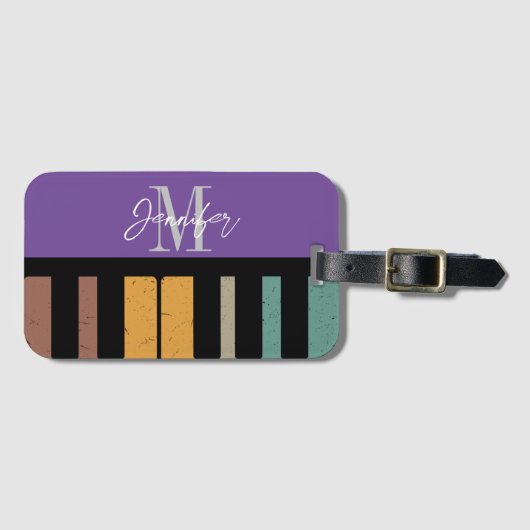 Paarse Piano Monogram Naam Gepersonaliseerd Bagagelabel (Voorkant (horizontaal))
