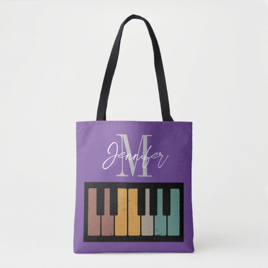 Paarse Piano Monogram Naam Gepersonaliseerd Tote Bag (Voorkant)