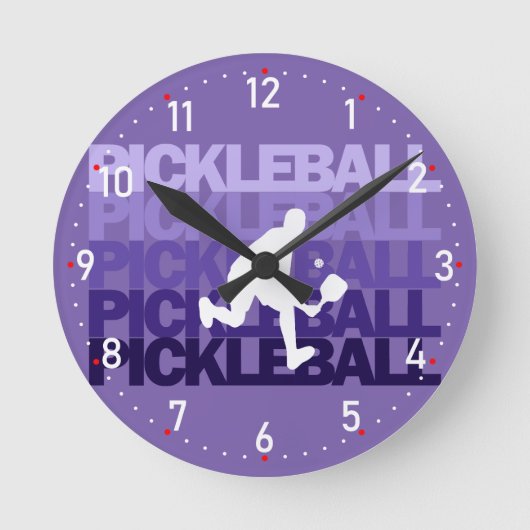 💜 Paarse Pickleball silhouette Pickleball Ronde Klok (Voorkant)