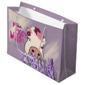Paarse pig en lavender Field Gift Bag Groot Cadeauzakje (Voorkant Gekanteld)