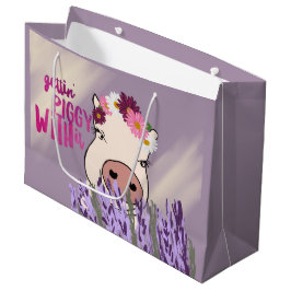 Paarse pig en lavender Field Gift Bag Groot Cadeauzakje