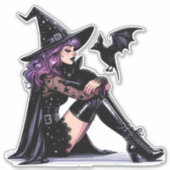 Paarse Pin Up Witch Sticker (Voorkant)
