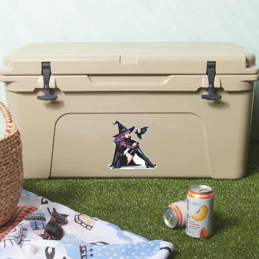 Paarse Pin Up Witch Sticker (Koeler)