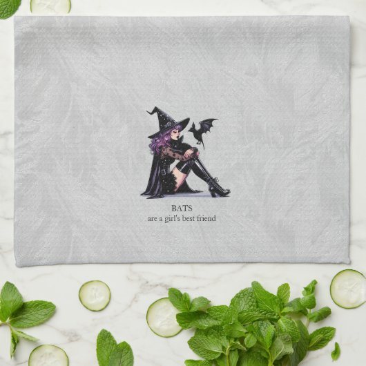 Paarse Pin Up Witch Theedoek (Gevouwen)