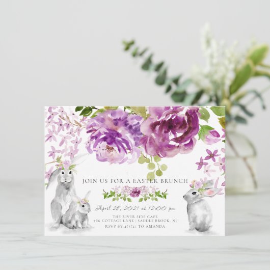 Paarse pinda's Floral Pasen Brunch Kaart (Staand voorkant)