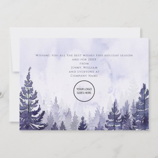 Paarse Pine Tree Christmas Zakelijke Logo Feestdagenkaart (Achterkant)