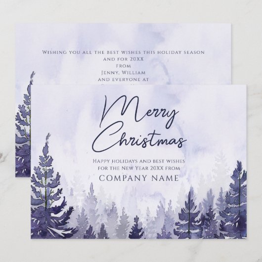 Paarse Pine Tree Christmas Zakelijke Logo Feestdagenkaart (Voorkant / Achterkant)