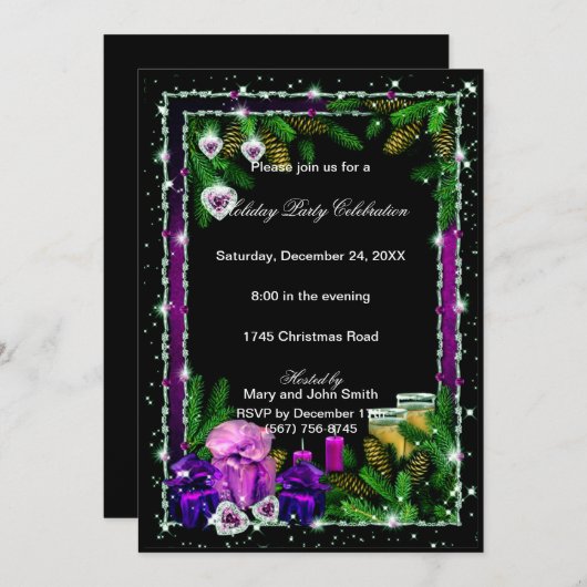 Paarse Pinecones Eat Drink zijn vrolijk kerstfeest Kaart (Voorkant / Achterkant)