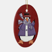 Paarse Pinguïn Keramische Kerst Ornament (Rechts)