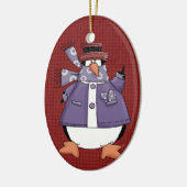 Paarse Pinguïn Keramische Kerst Ornament (Links)