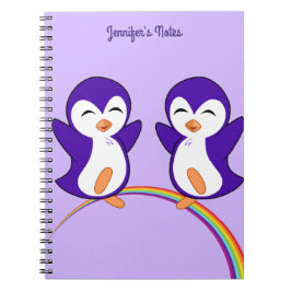 Paarse pinguïn regenboogmonogram Kind Notitieboek