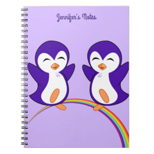 Paarse pinguïn regenboogmonogram Kind Notitieboek