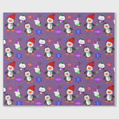 Paarse pinguïns en sneeuwvlokken Schattigee kerst Cadeaupapier (Vlak)