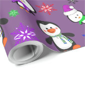 Paarse pinguïns en sneeuwvlokken Schattigee kerst Cadeaupapier (Rol Hoek)