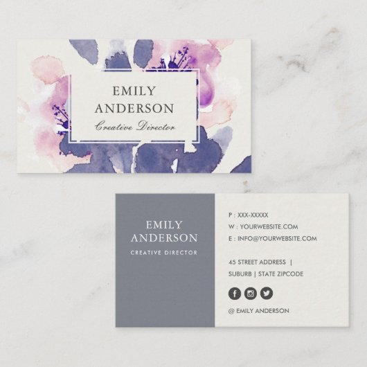 PAARSE PINK BLUE INK WASMIDDEL WATERVERF VISITEKAARTJE (Voorkant / Achterkant)