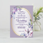 Paarse Pink Floral Waterverf Golden Wedding Kaart (Staand voorkant)
