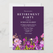 Paarse Pink Floral Waterverf Pensioenpartij Kaart (Voorkant)