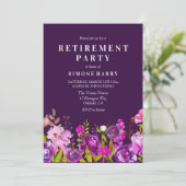 Paarse Pink Floral Waterverf Pensioenpartij Kaart (Staand voorkant)