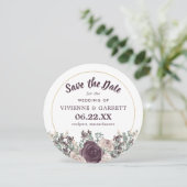 Paarse Pink Floral Wedloop Rond Save the Date Kaart (Staand voorkant)