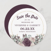 Paarse Pink Floral Wedloop Rond Save the Date Kaart (Voorkant / Achterkant)
