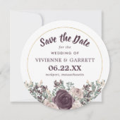 Paarse Pink Floral Wedloop Rond Save the Date Kaart (Voorkant)