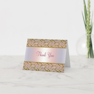 Paarse PInk Gold Damask Bedankt Kaarten