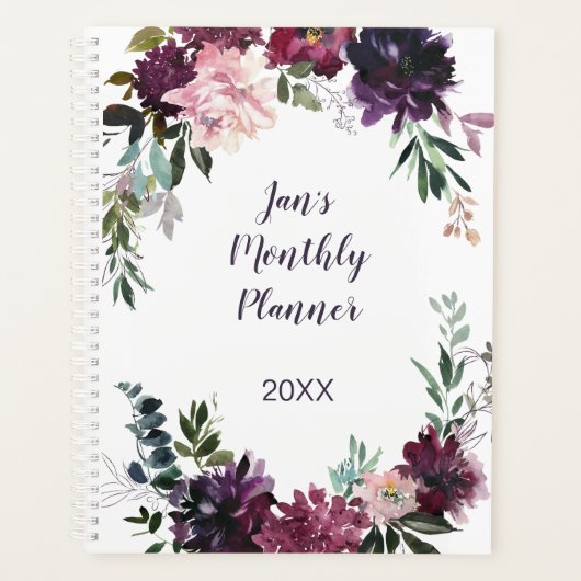 Paarse Pink Mauve Lavender Waterverf Floral Planner (Voorkant)