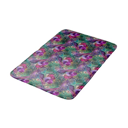 Paarse Pink Peacock Floral Badmat (Gekanteld)
